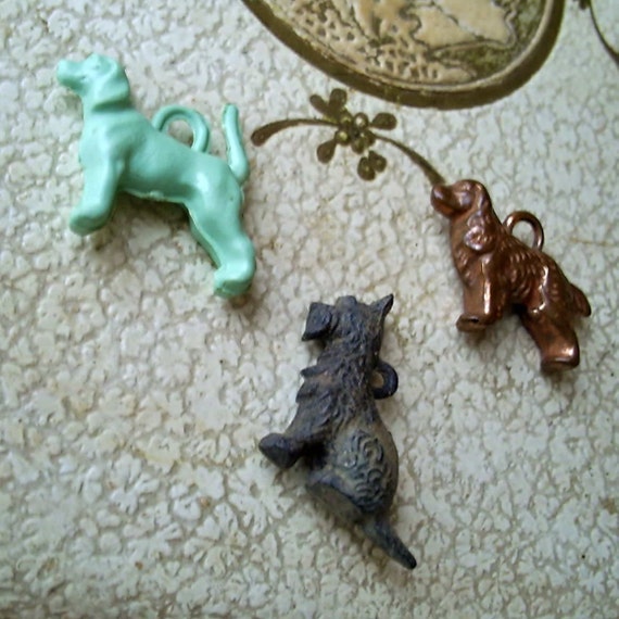 Three Vintage Cracker Jack Dog Charms by ButtermilkSky on Etsy