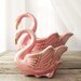 Vintage Pair of Pink Swan Planters - Flamingo Ceramic Set