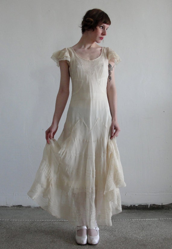  1920s  Antique Silk Crepe FLAPPER  WEDDING  Gown