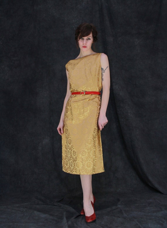 1960s Dress . Saks Fifth Ave Gold Wiggle Cocktail by VeraVague