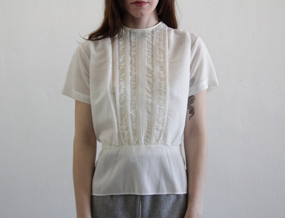 RESERVED Vintage 1960s Blouse . Lace Top . White Shirt . Back