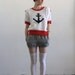 Vintage Sailor Sweater . Anchor . Epaulets . Knitted Crop Top . 1980s