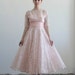 1950s Lace Gown and Top . Two Piece . Pink Chantilly Dress . Bolero Crop Top . High Fashion . Strapless . Size Small