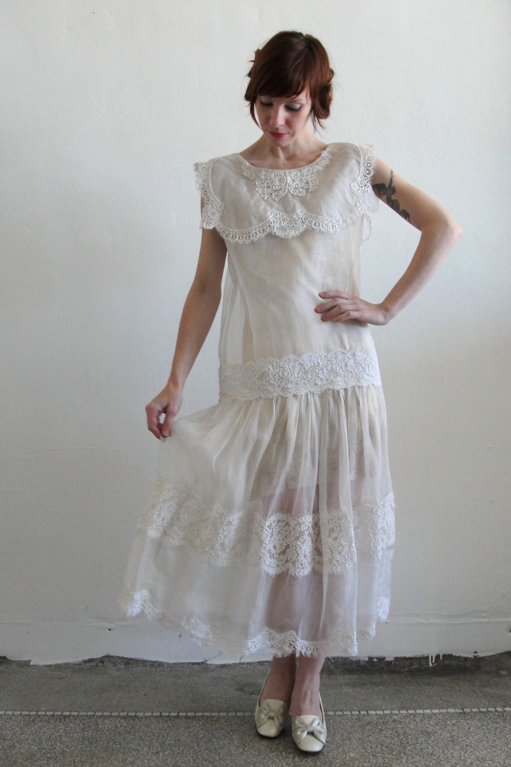 Antique Wedding Dress 1920s Flapper Deco . 1900s Edwardian