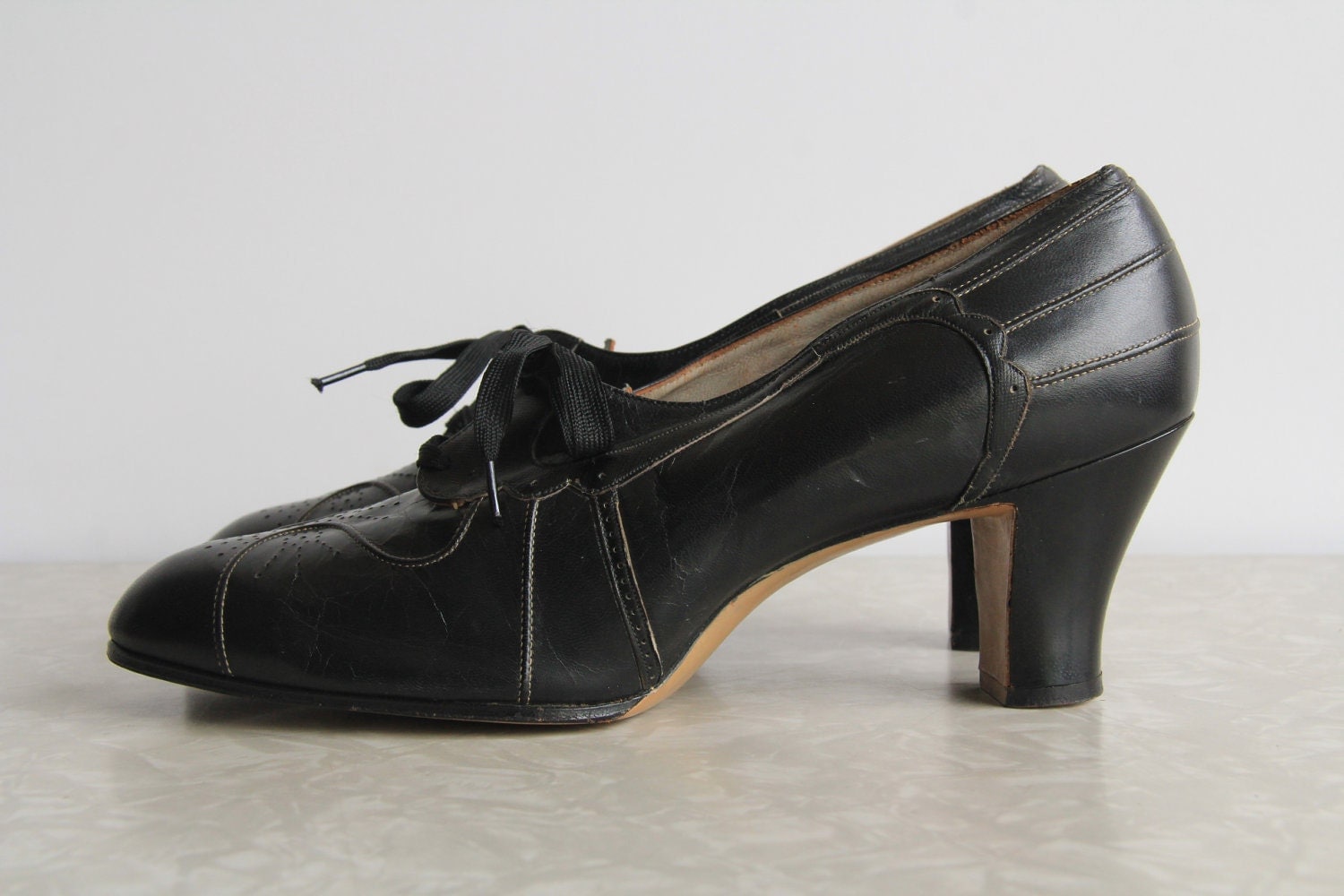 RESERVED Antique 1920s Shoes . High Heels . Black Leather