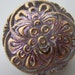 Vintage Buttons Czech glass 1 beautiful large hand painted gold, light purple pattern pressed glass, iridescent (lot 1724)