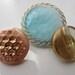 Vintage Buttons Czech glass blue and amber hand painted , assorted patterns, lot of 3 (lot 1781)