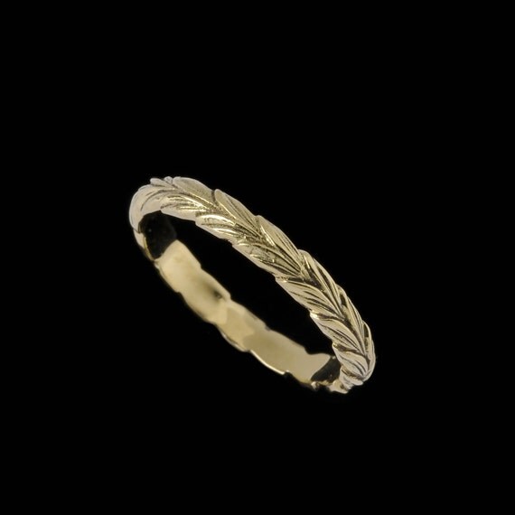 Narrow Leaf Ring Band Engraved Collection by BowmanOriginals