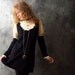 Vintage 60s 70s Victorian Goth Lolita Baby Doll Dress with Lace Bib and Juliet Sleeves
