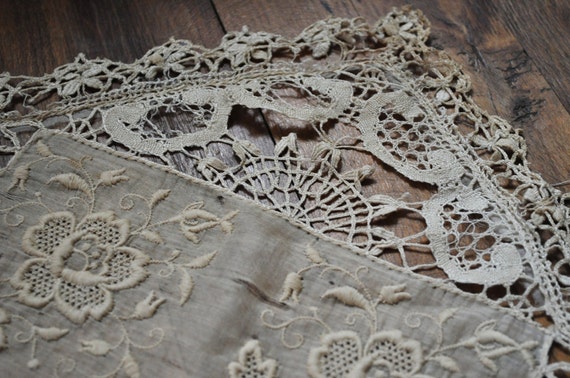 Antique Lace Silk Bobbin Lace Embroidered Pillow Cover As Is