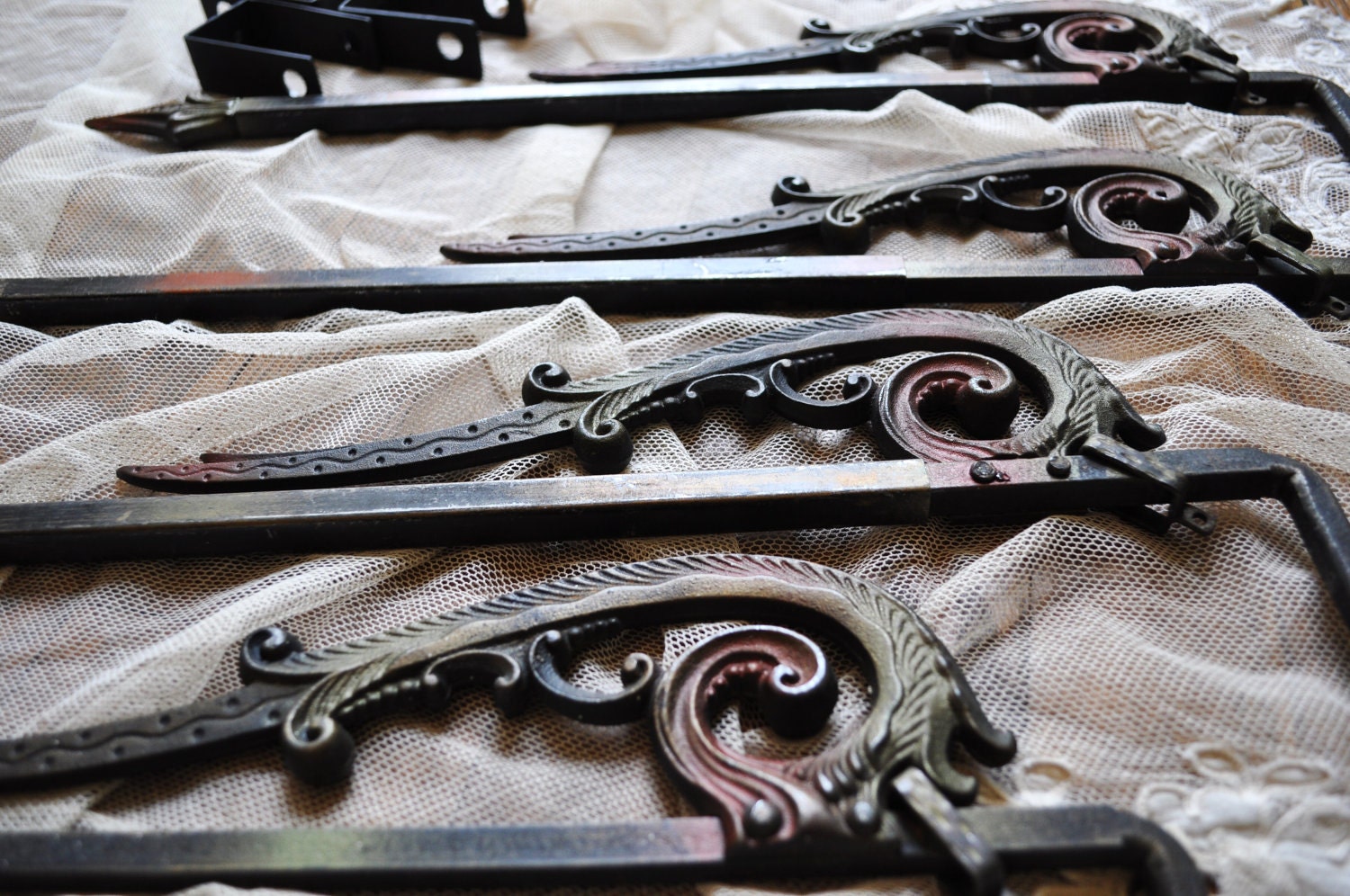 Antique Victorian Ornate Curtain Rods Swivel Cast Iron Metal