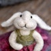Needle felted Bunny Rabbit wearing a wool pink and green dress - needle felted animal