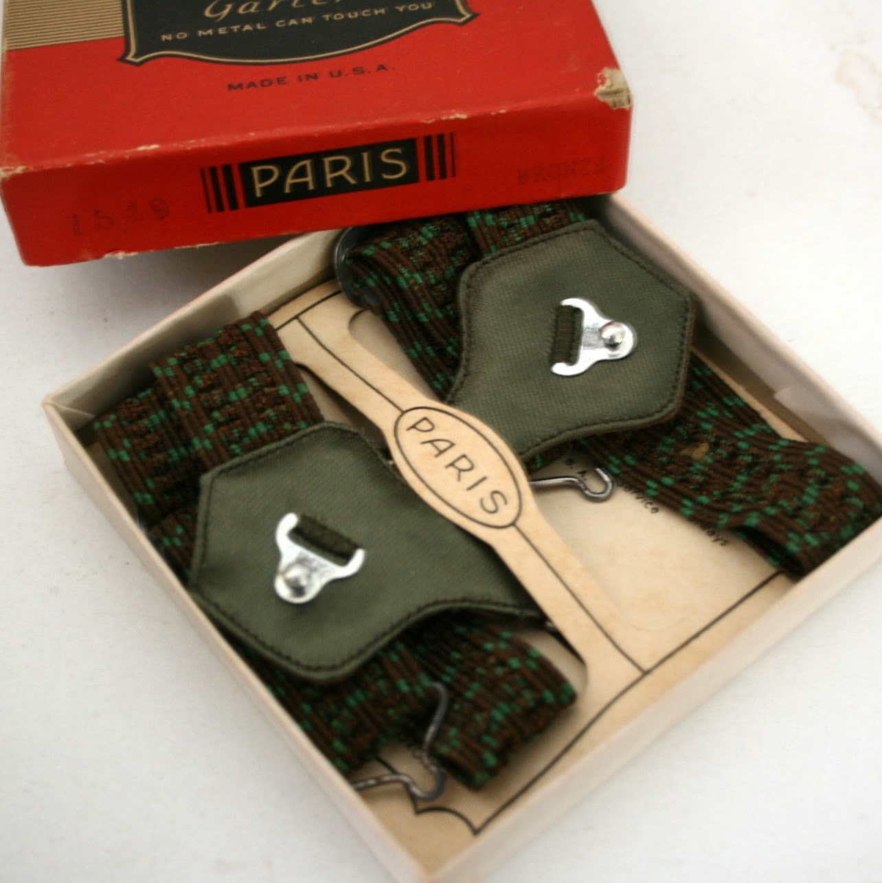 Antique 1916 Mens Socks Paris Garters in Original Box