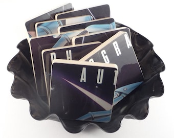 Autograph authentic recycled Sign In Please record album cover coasters & warped vinyl bowl