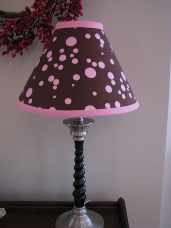 Pink and Brown polka dot lamp shade babys by Zacharydickorydock