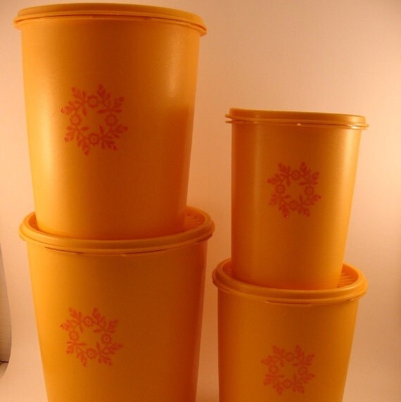 Four Nesting Orange Tupperware Canisters Canister Set