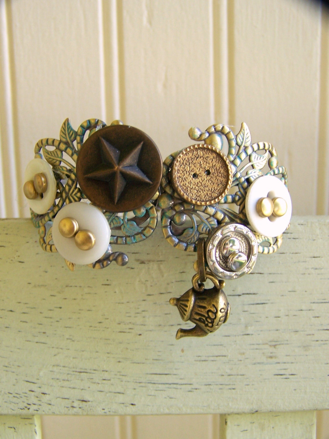 Vintage Altered Button Bracelet Filigree Bracelet Vintage