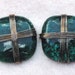 Brass and Glass Beads Large Vintage Wire Wrapped Glass Cabochons Dark Forrest Green A2