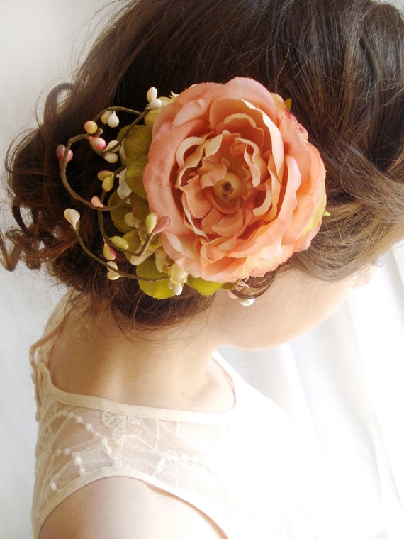 peach pink flower hair accessory REVERIES AND ROSES