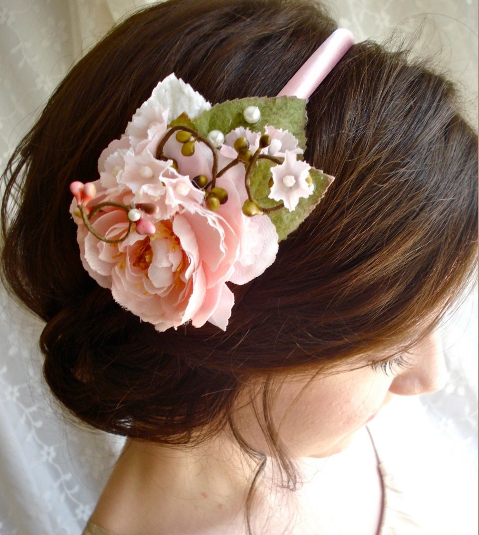floral fascinator headband THE CELLIST pink flower girl