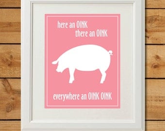 Pig Nursery Art - Digital Art Print - Everywhere an Oink Oink