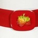 STRAWBERRY Buckle Vintage 80s Red Novelty Stretch Cinch Belt