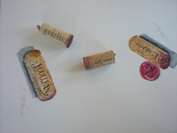Wine Cork Watercolor Painting Cork Series M2 by MermaidsPalette
