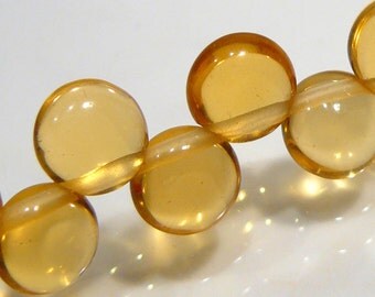8 BEADS....Citrine Quartz Glass Puffed Coins Drop Briolette Beads...8mm...BB