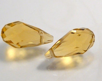 2 BEADS....Citrine Quartz Glass Faceted Teardrop Briolette Beads.....14x7mm...BB