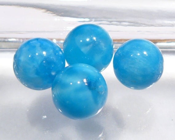 4 BEADS...Larimar Blue Petalite Crystal Gemstone Smooth ROund