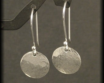 Hammered Silver Earrings Small Sterling Circle Dangle Earrings Disk Timeless Simple Everyday Wear NOW available in Gold READY to SHIP