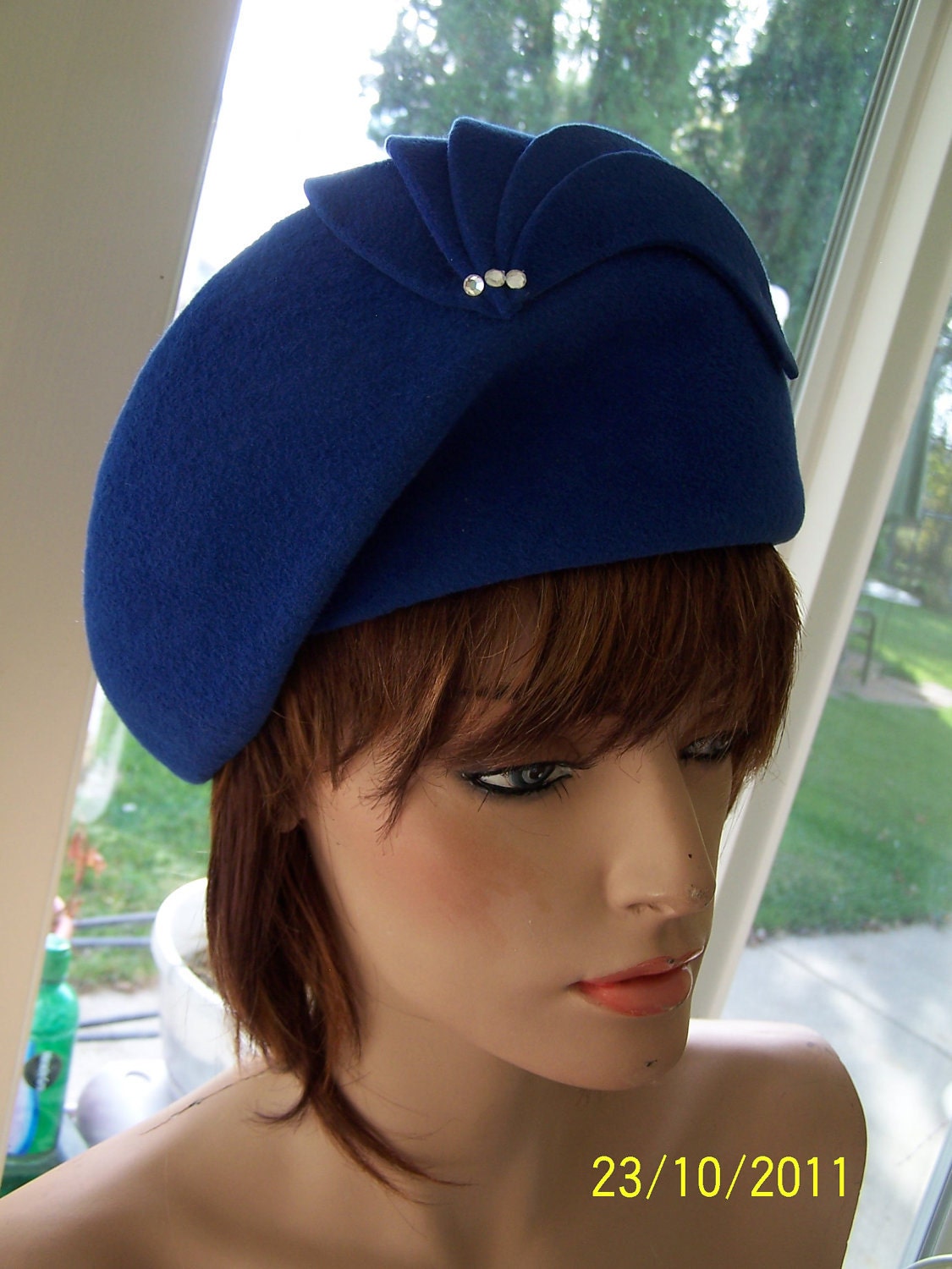 Vintage womens felt hat royal blue by Mr. John Moderne