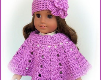 Fits American Girl Or Gali Girl Doll, Crochet 2 Pc Poncho Set 4b5