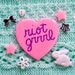 Riot Grrrl / Hand Painted Wooden Pink Glitter Heart Pin