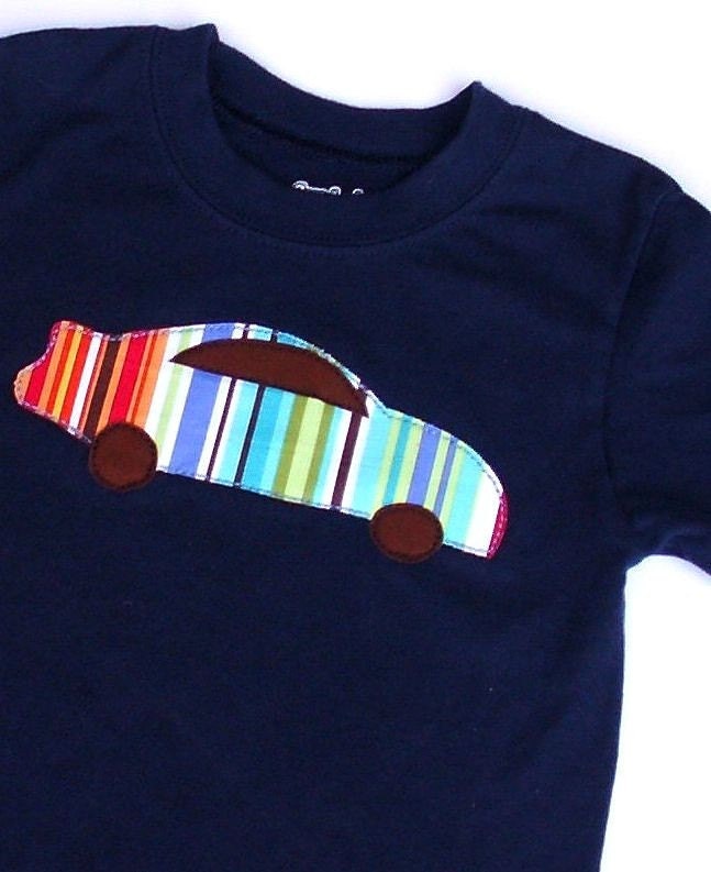 Navy Blue T Shirt with Race Car Applique in Colorful by ZingoTots