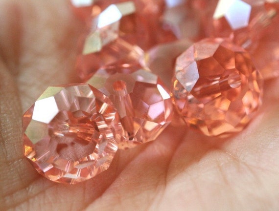 Stunning 12mm Peach Colored Crystal Rondelles 6 Pieces