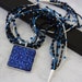 Jet Czech Glass Multi Strand Necklace with Blue Flower Pendant