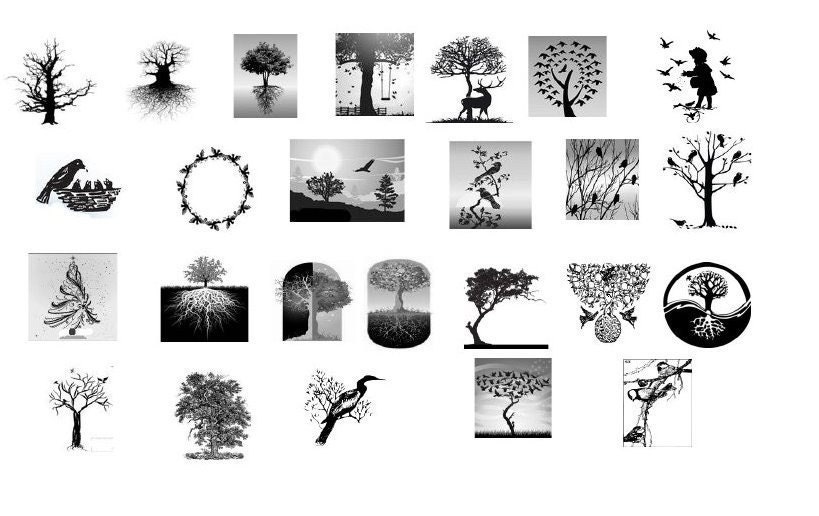 Glass Fusing Decals in Sepia Mini Trees and Birds