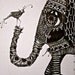 Illustration elephant and bird Art Prints by Mary Vogel Lozinak srajd zentangle zen tangle 8x10