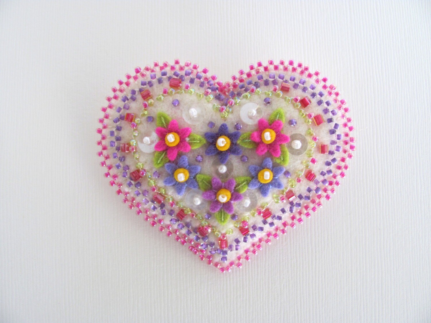 Beaded Felt Heart Pin