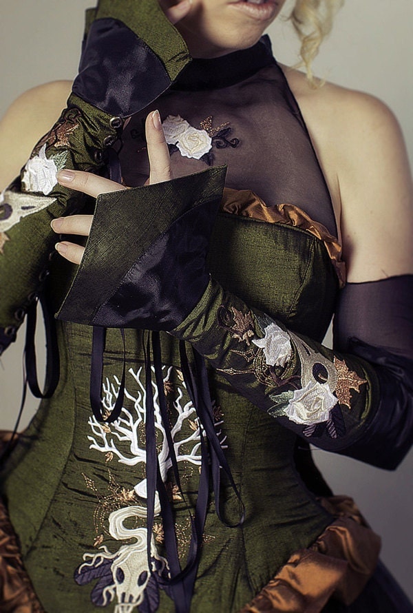 Steampunk Accessory Gauntlets - Arm Corset with Embroidered Detail - Pirate Renaissance- Custom to Order