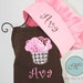 Child's Personalized Cupcake Apron with Hat Brown Set Polka Dot Ribbon - Embroidered Monogrammed