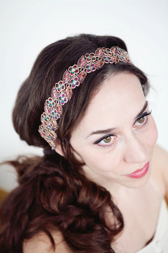 Gold Metallic Floral Headband Women Teens by bethanylorelle