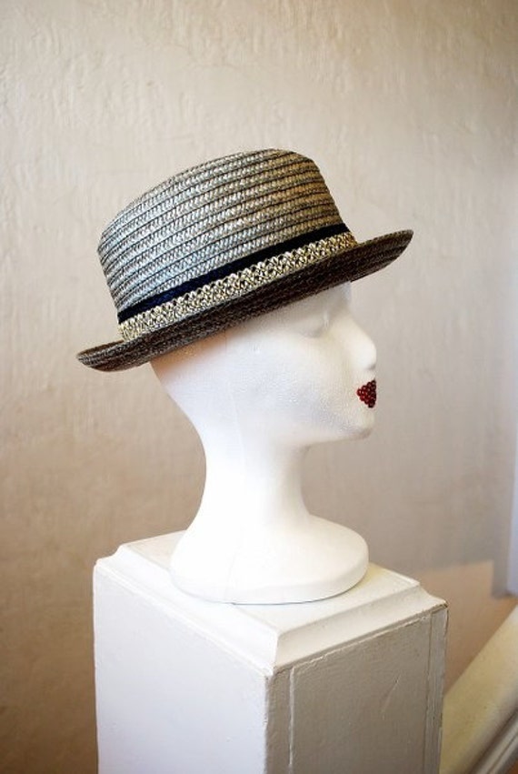 Vintage 1950's gray fedora / gray straw fedora hat / Made