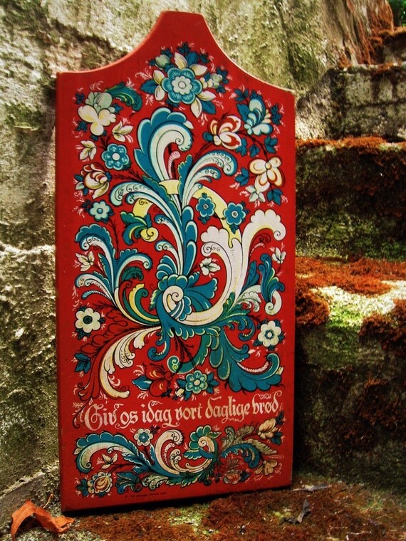 vintage 60s wood kitchen plaque wall hanging german red teal