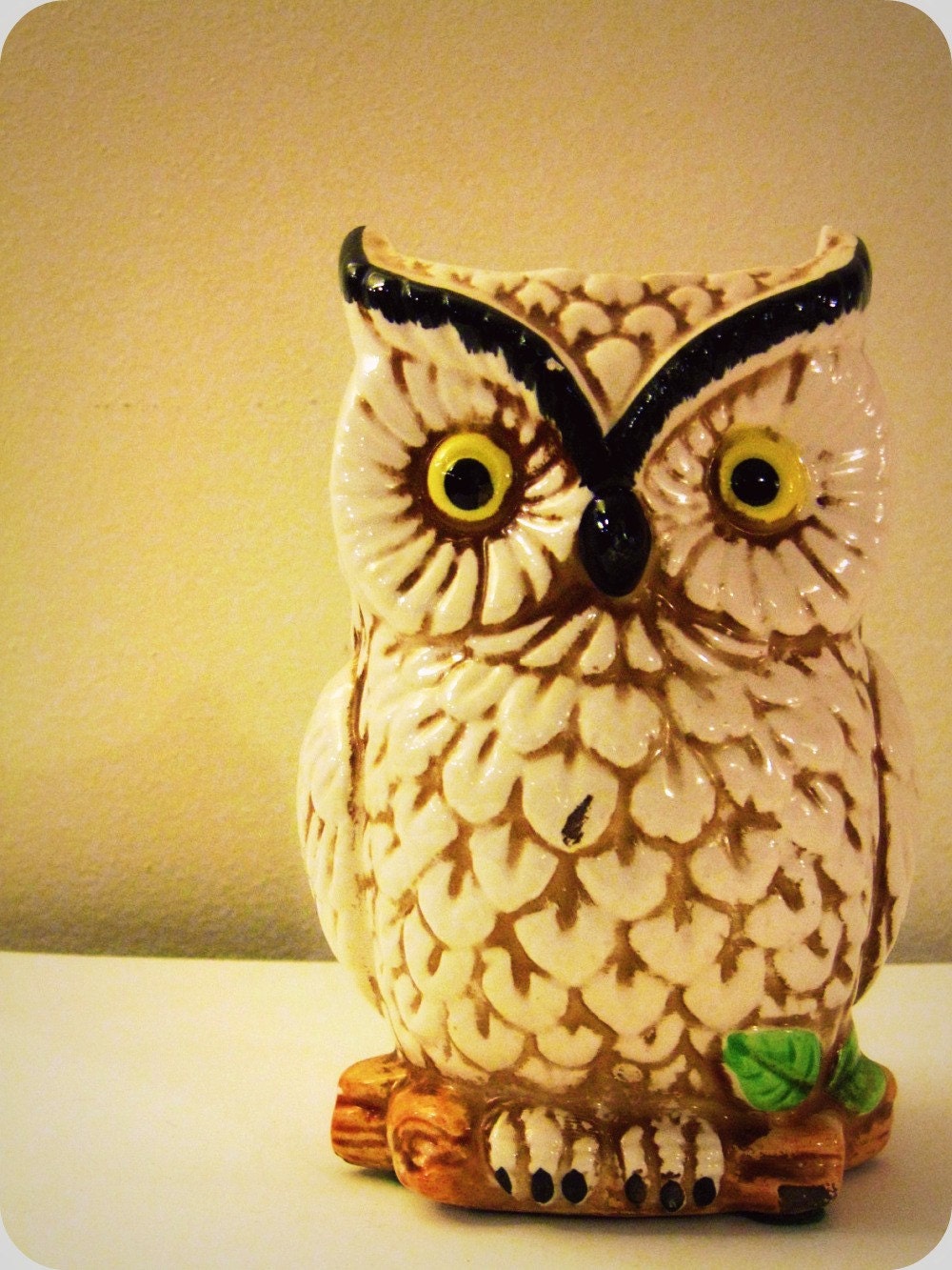 vintage ceramic IVORY OWL planter