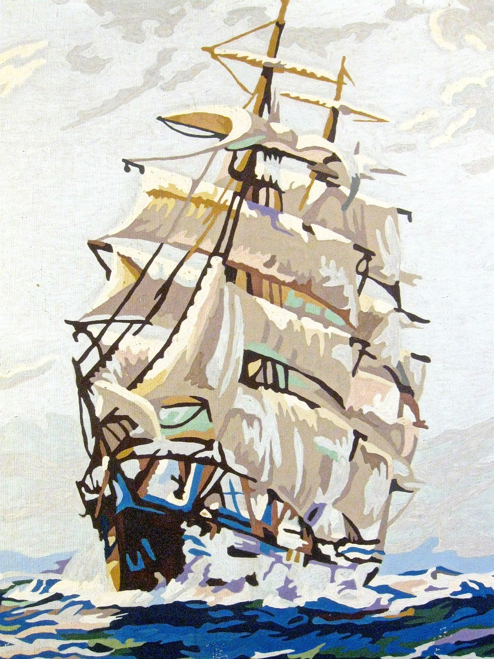 vintage paint by number SAILING SHIP 16x20 by ninedoorsvintage