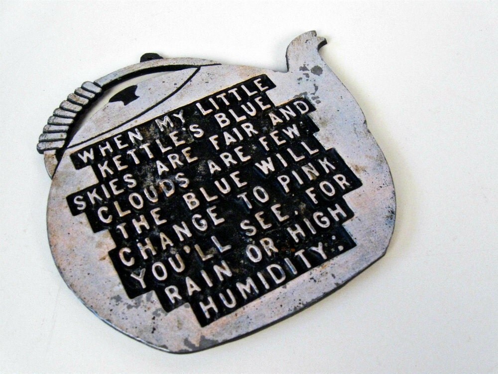 vintage teapot temperature gauge cast metal weather humor