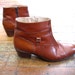 vintage 1970s 1980s burnt CARAMEL brown leather zip up ANKLE booties mens 8 womens 9 9 1/2 western buckle BOHO cuban heels bohemian