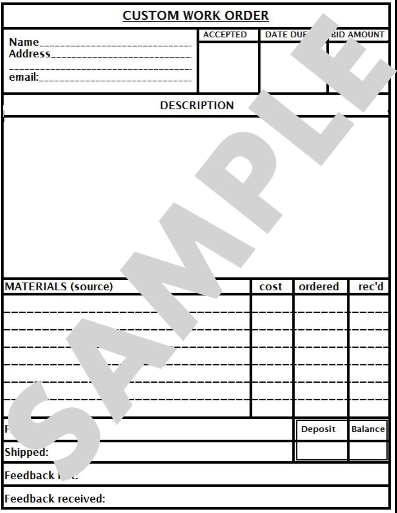 Custom Work Order Form